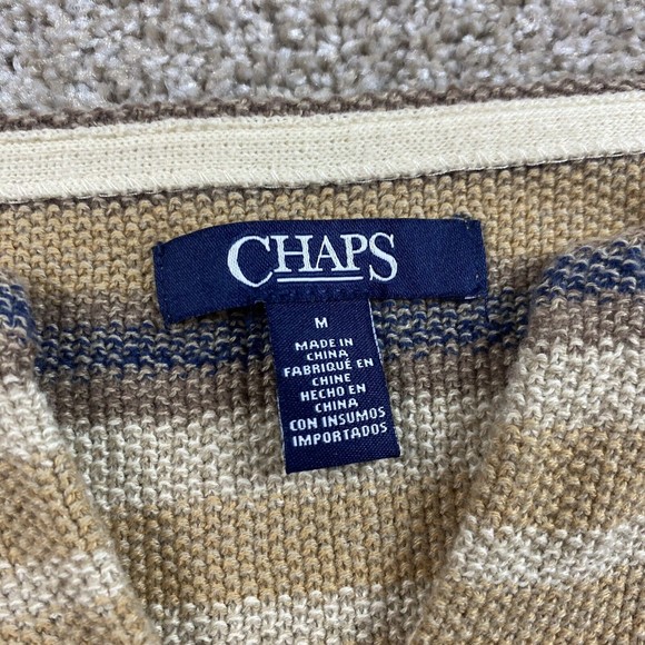 Chaps Ralph Lauren Womens Striped Sweater M Bell Sleeve Tan Beige Blue Southwest - Picture 2 of 7
